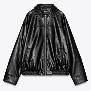 Zara Faux Leather Bomber Jacket BLACK SMALL